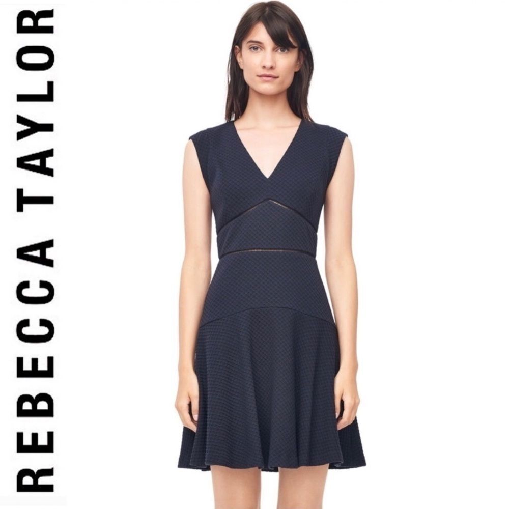 NWT Rebecca Taylor Navy Blue Waffle Knit Fit Flare Sailor Mini Dress Sz 12